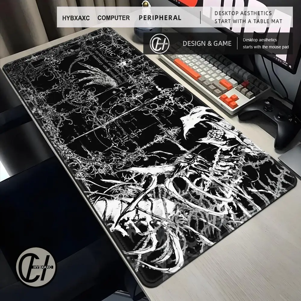 Schwarz-weiße Totenkopf-Schreibtischunterlage, großes Gummi-Mauspad XL, Gothic Horror Skelett-Mauspad, Computer-PC-Zubehör, Gaming-Tastaturunterlage