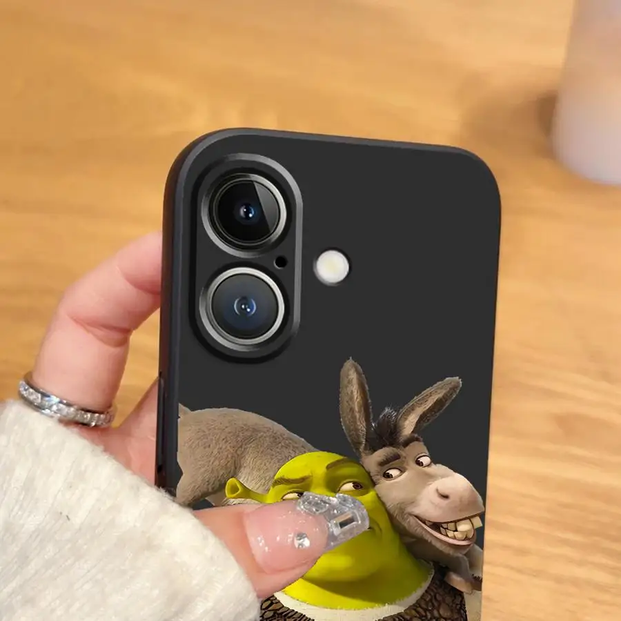 حافظة لطيفة من Fun M-Movie S-Shreks لهاتف iPhone XR 13 12 11 17 Pro Max 17Air XS Max 7 8 15 16 14 Plus غطاء هاتف ناعم أسود