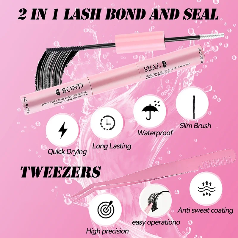 Eyelash Bond And Seal For Diy Lash Clusters Long Lasting Lash Glue Hold Waterproof Mascara Wand Double-Ended False Eyelash Glue