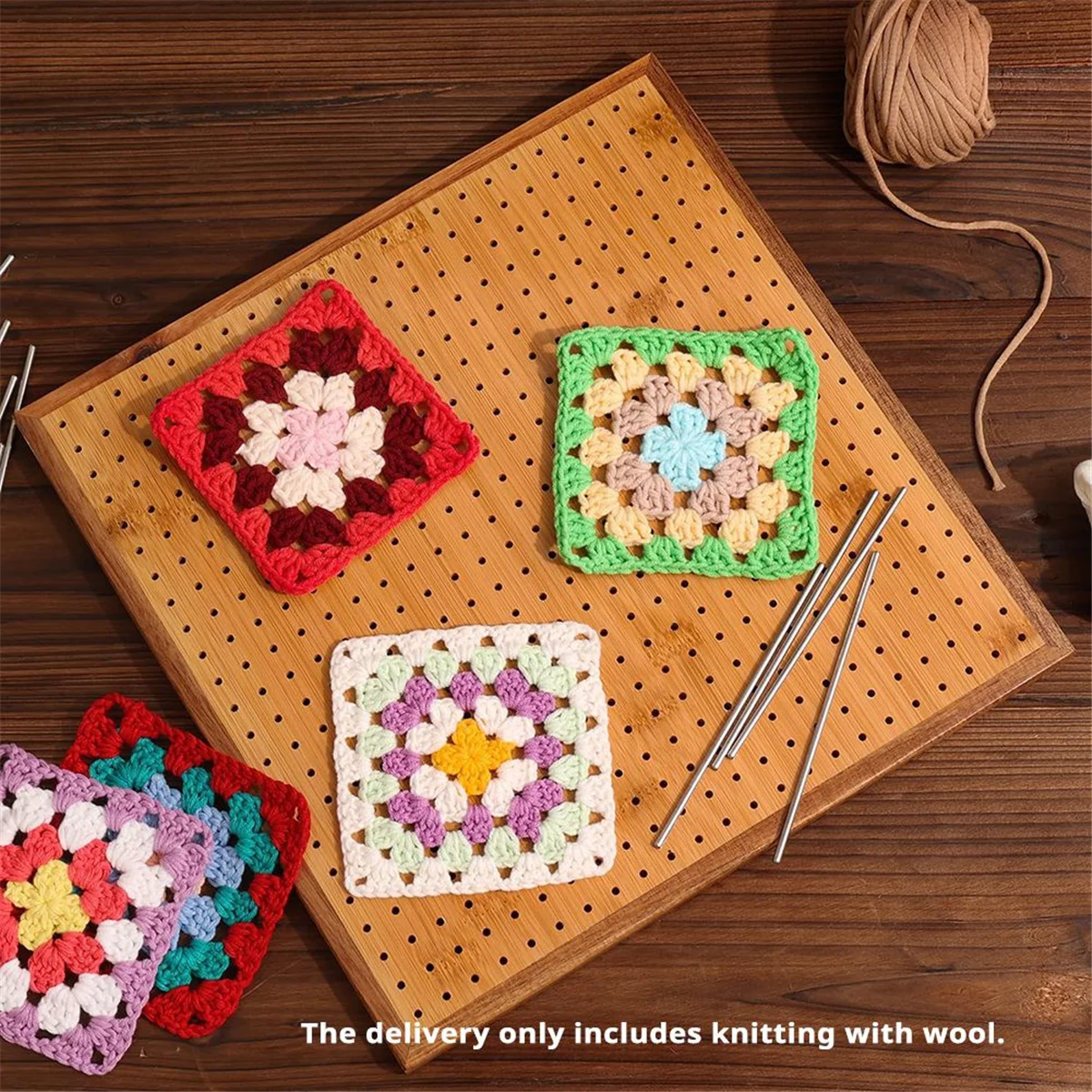 لوح كتلة كروشيه 2025+11.8 بوصة مع 20 إبر/أوتاد، لوح كتلة لحياكة الكروشيه، لوح كتلة مربع من الخيزران #6