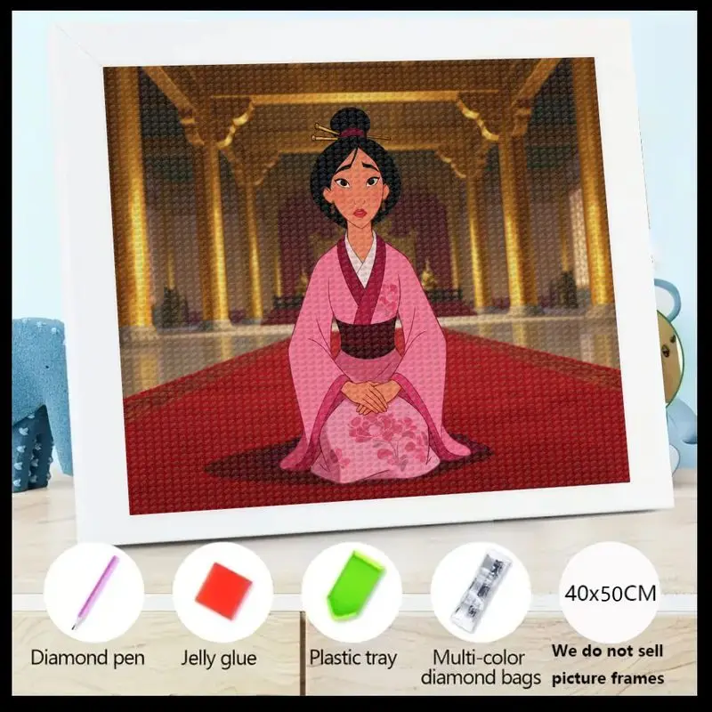

1PC Mulan Inspired 5D Diamond Painting Kit, Full Drill Chinese Princess Cartoon Art Set, DIY Crystal Gem Rhinestone Painting for