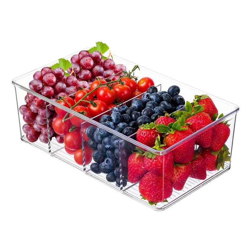 5 Pack Food Storage Organizer Bins, Plastic Removable Snack Organizer Pantry Organization Storage Racks With 3 Dividers