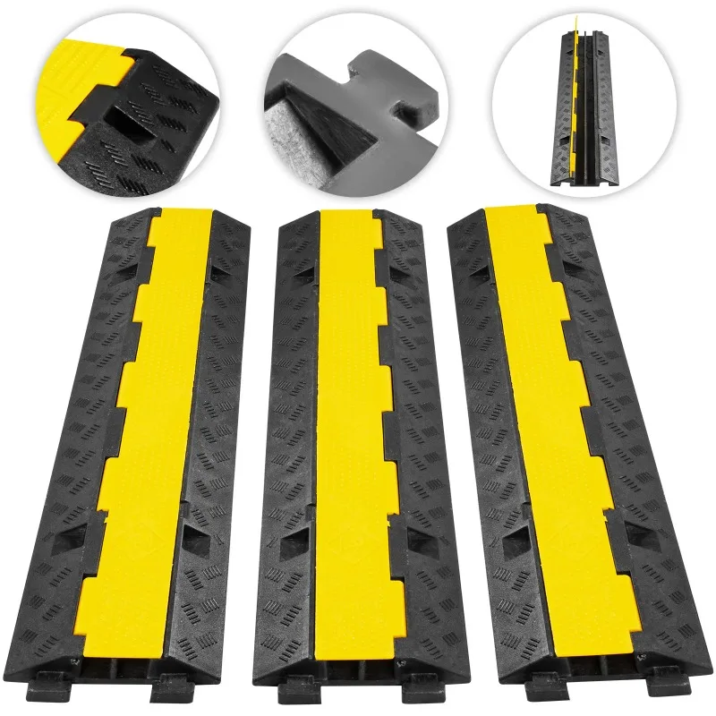 Customizable Cable Protector Ramp Wire Cable Cover Cord Guard 2 Channels Rubber+PVC 11000LBS Speed Bump Parking Driveway Traffic