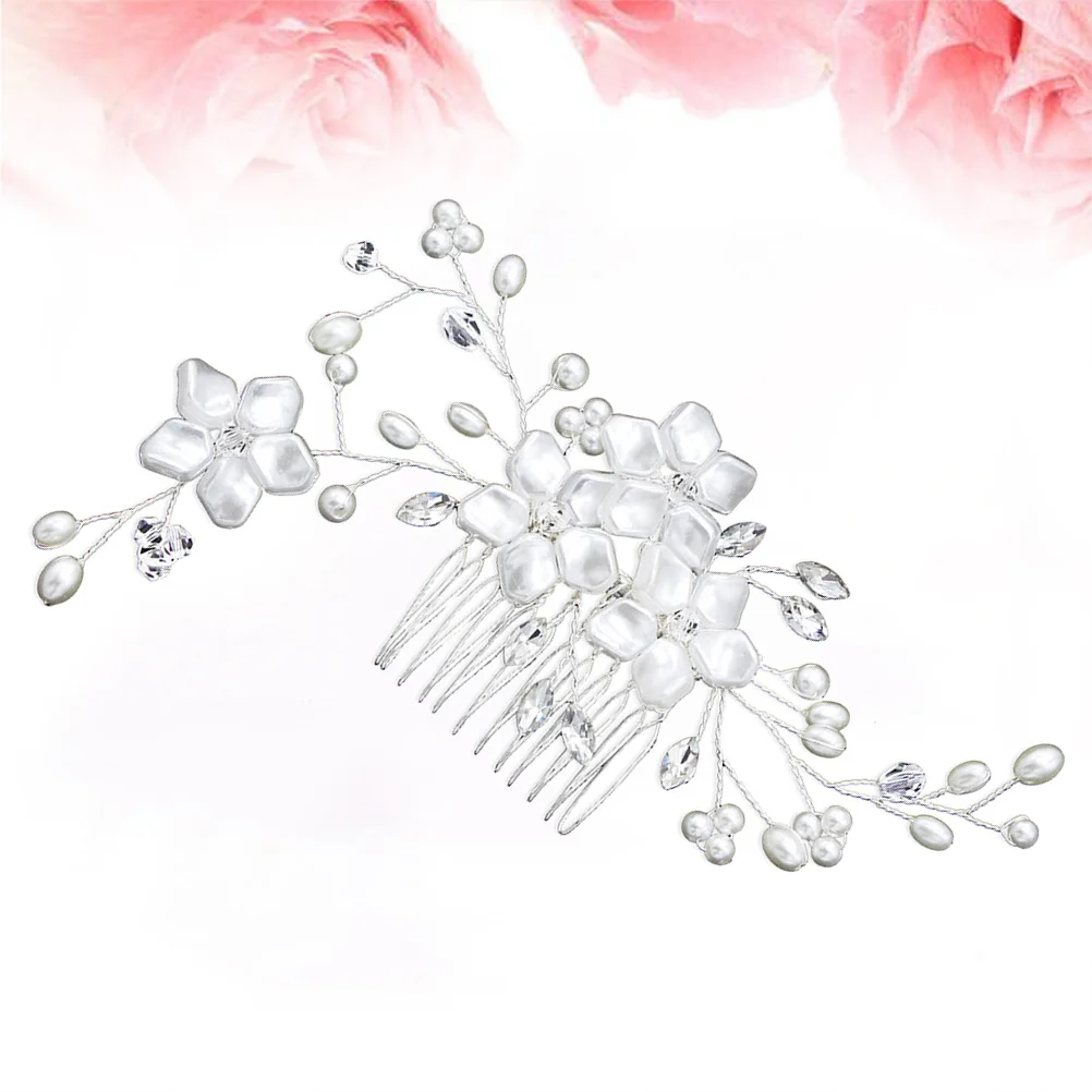 

Floral Rhinestone Hair Comb with Artificial Pearl and Crystal Leaves Elegant Bridal Accessory for Wedding Party Prom Bride
