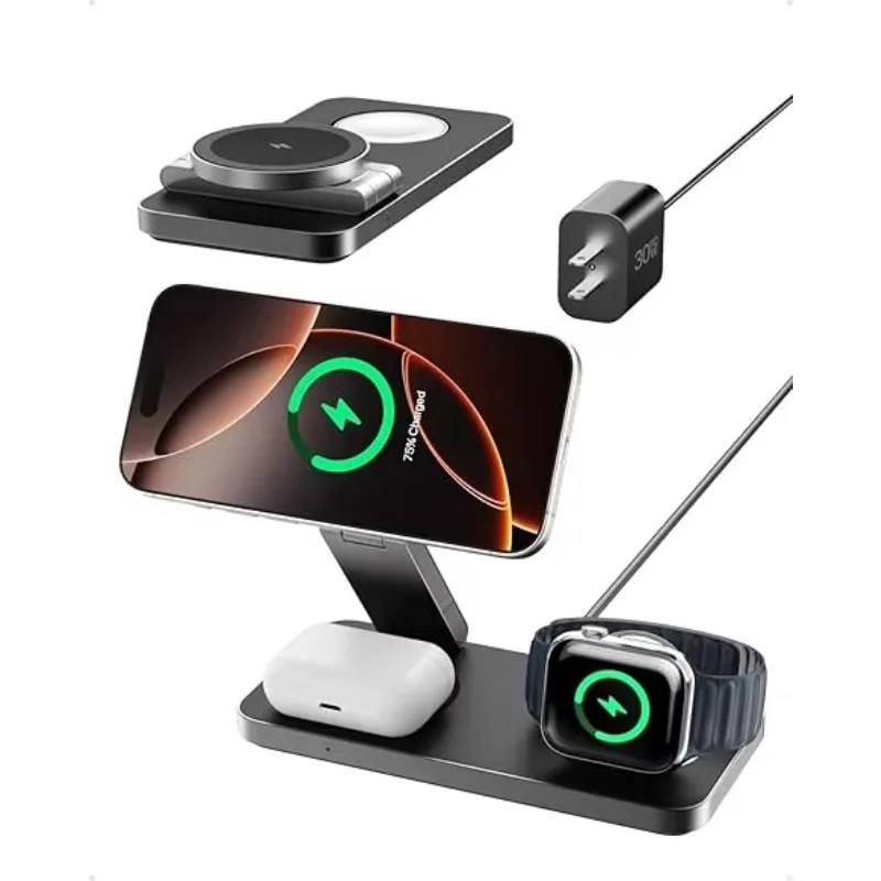 

Portable 3-in-1 Wireless Charger for Mobile Phones Earphones Watches 15W Charging Stand