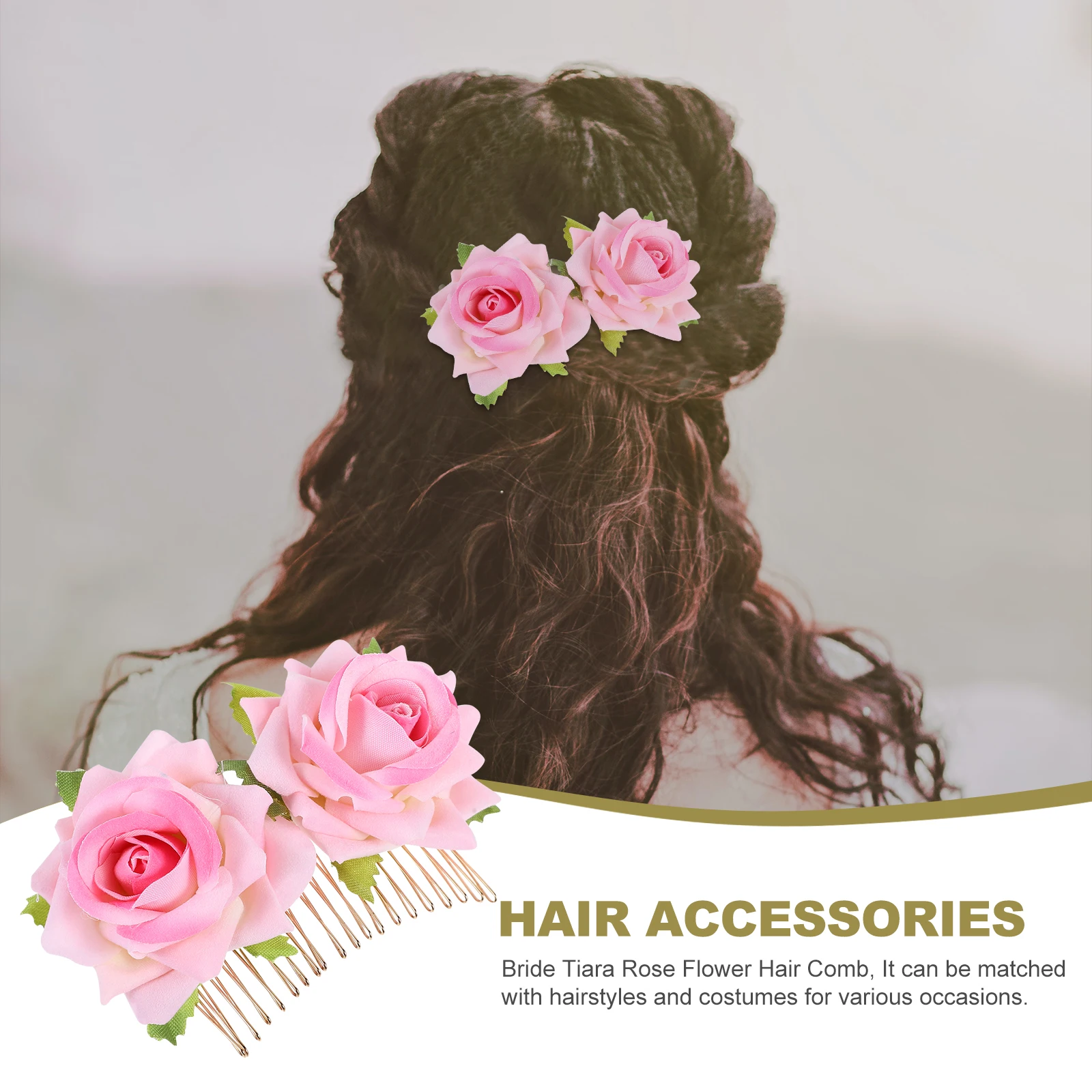 

1pc Rose Flower Comb Elegant Bride Headdress For Wedding Women Hair Accessory Durable Stylish Versatile Hair Decoration