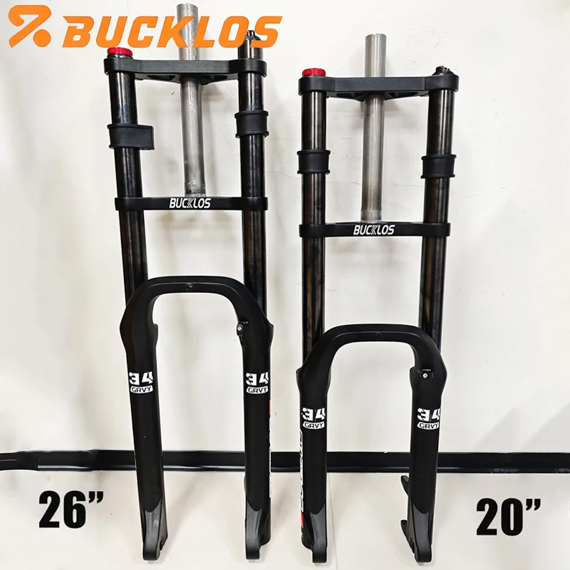BUCKLOS 20/26*4.0" Suspension Fork Double Crown Fat Tire Bicycle Fork 180mm Travel Beach/Snow Electric Bike Coil Fork Bike Parts