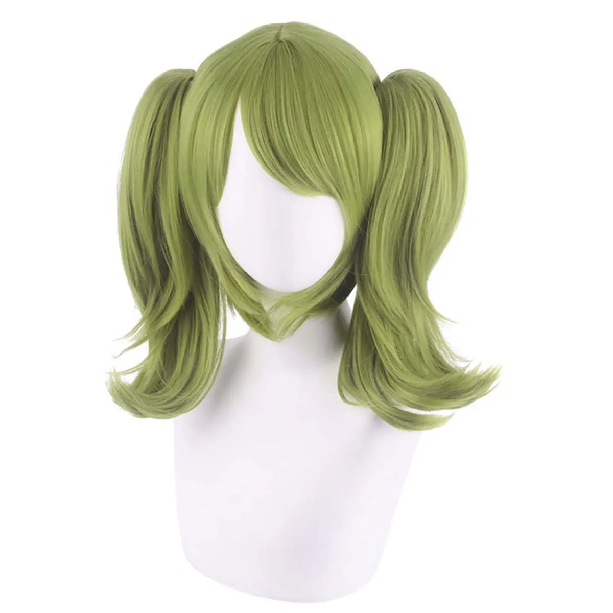 Danganronpa Monaka Green Short Ponytails Heat Resistant Synthetic Hair Wig For Women