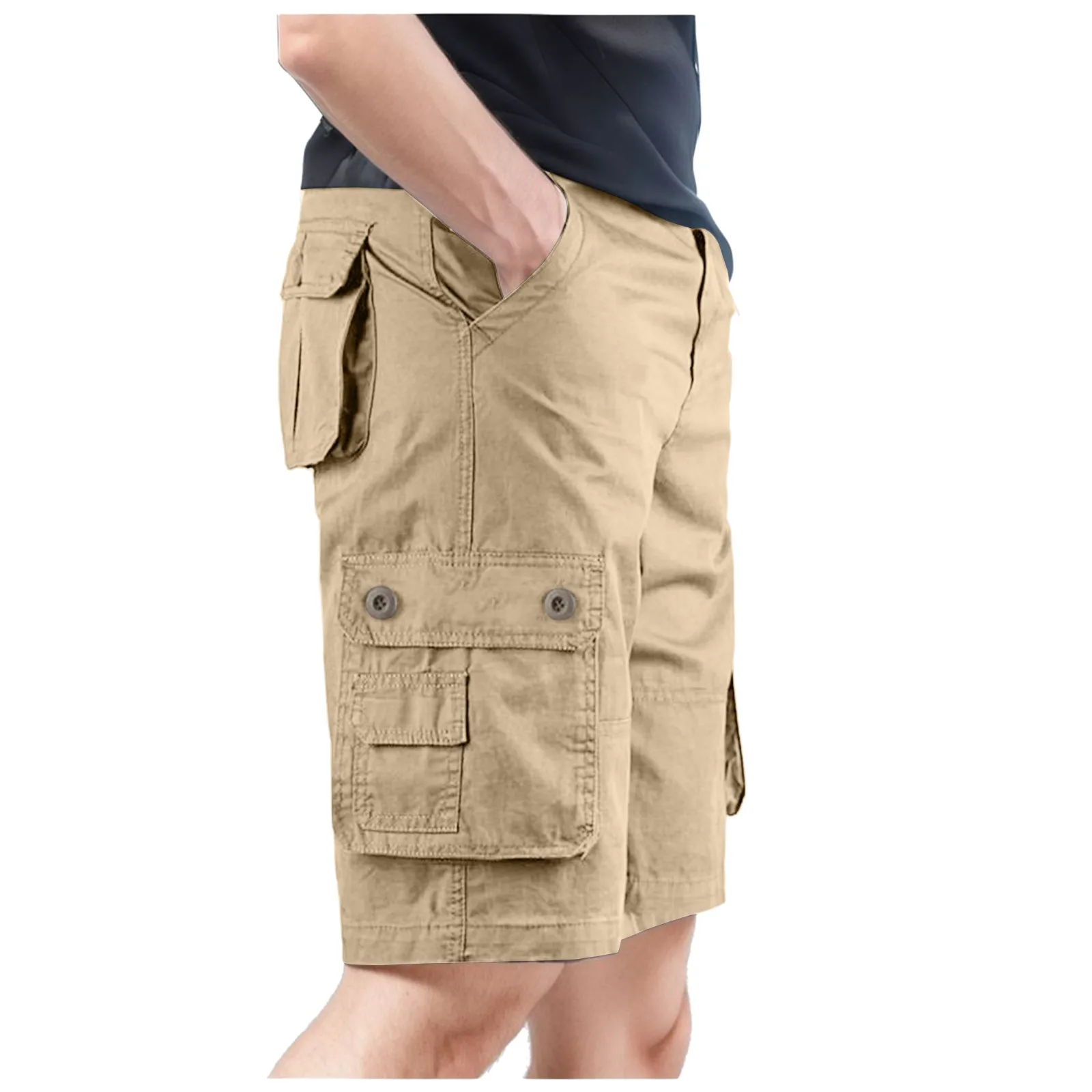 Calção confortável masculina de carga, calça curta casual de verão, roupa esportiva de bolso múltiplo, calça curta de praia, nova moda, 2024