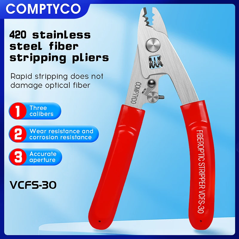 COMPTYCO VCFS-30 스테인리스 강 섬유 스트리핑 플라이어 – FTTH 도구, 광섬유 와이어 스트리퍼, 3포트