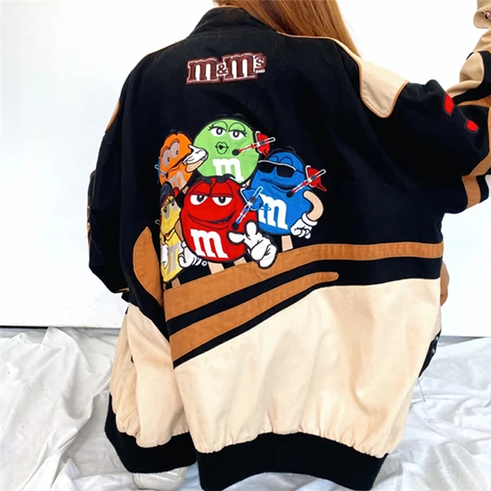 Casual Oversize Baseball Jaet Women's Printed Street Sle Long Sve Loose Fit Outerwear Single Piece Cartoon Anime Theme