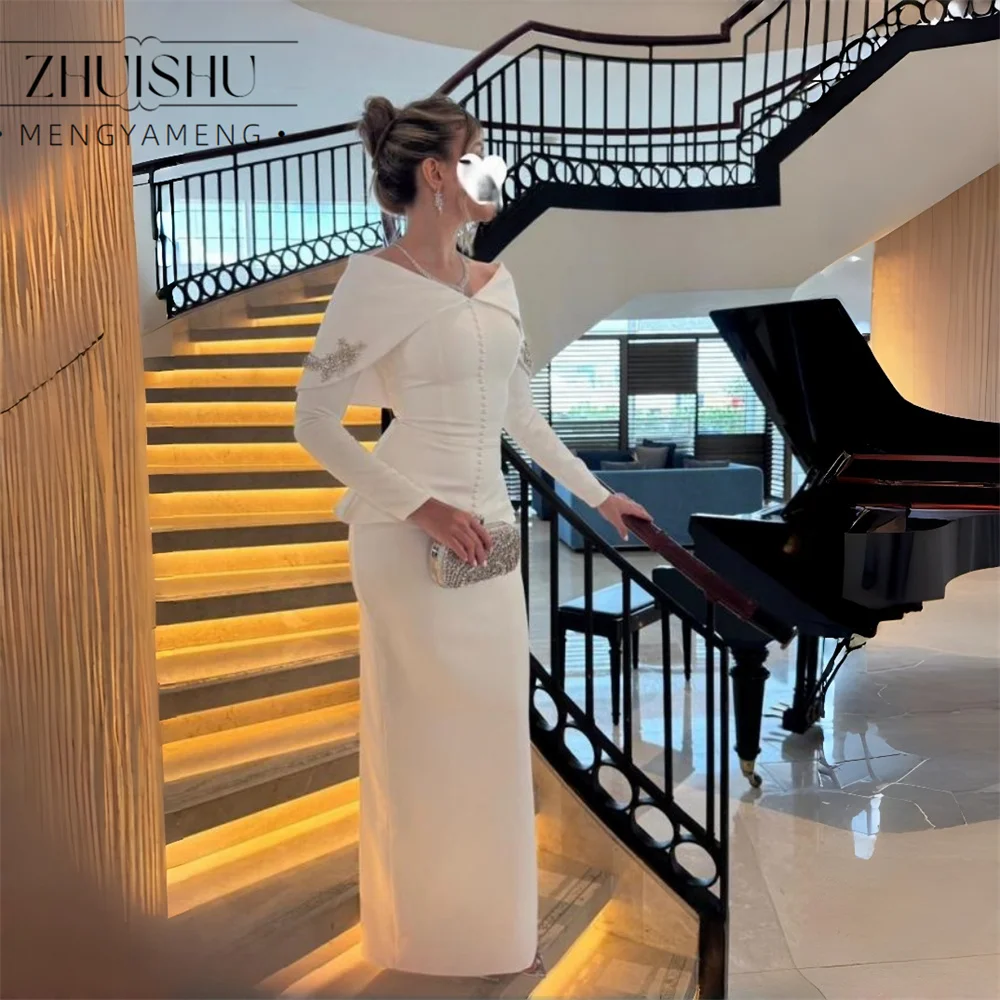 ZHUISHU Vintage Beading Long Sleeves Mermaid Evening Dress V-Neck Off The Shoulder Slit Party Gown Robes De Soirée Customized