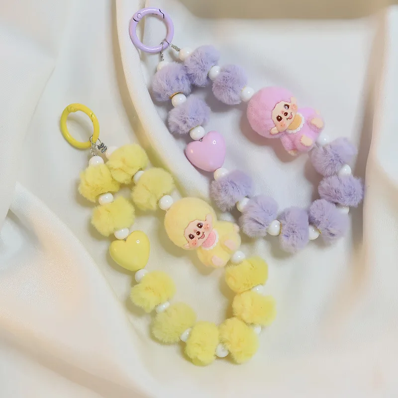 لطيف أنيمي مطرز قلادة المفاتيح سوار الهاتف على ظهره يتدفقون الديكور لفتاة، قلادة من الخرز مع تصميم عشوائي هدية