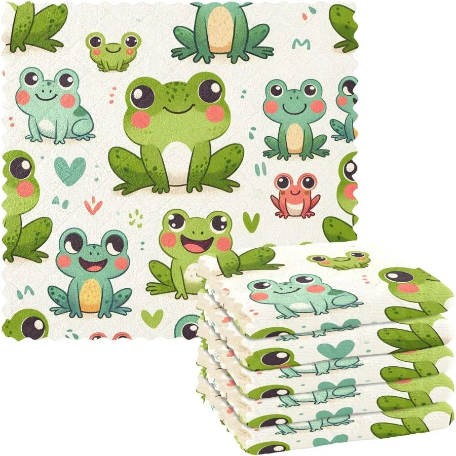 

Салфетки для мытья посуды с милыми лягушками и принтом, 6 упаковок, многоразовые салфетки для чистки, кухонные полотенца для рук