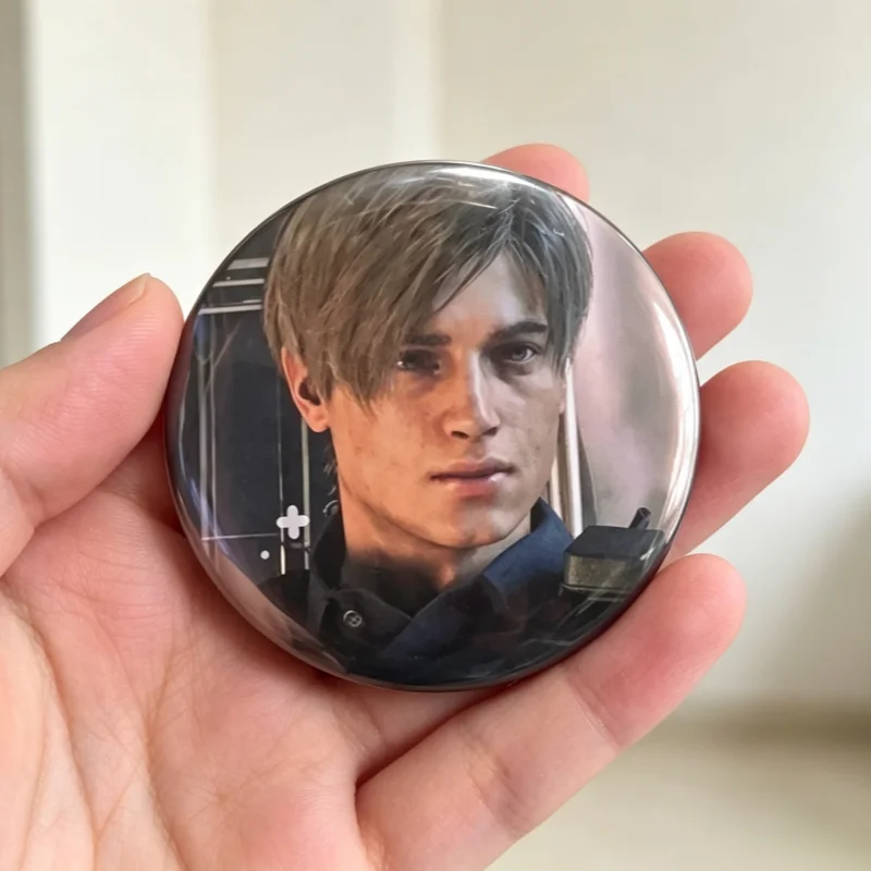 Resident Evil Leon S Kennedy 2.5 Inch Tin Button Pins Round Pinback Badge Game Merch Cosplay Accessory Bag Decor Fan Collection