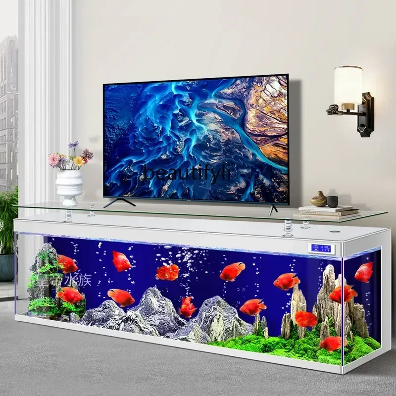 xx1New Super White Glass Advanced TV Cabinet Fish Tank Integrated Small Living Room Ecological Aquarium