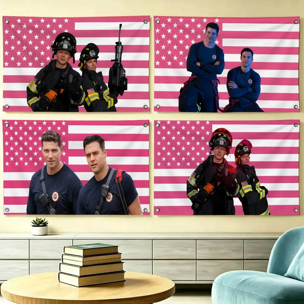 Evan Buckley & Eddie Diaz Pink American FlagHD Printed Hanging Banner For Yard Camping Indoor Livingroom Wall Home Party Decor