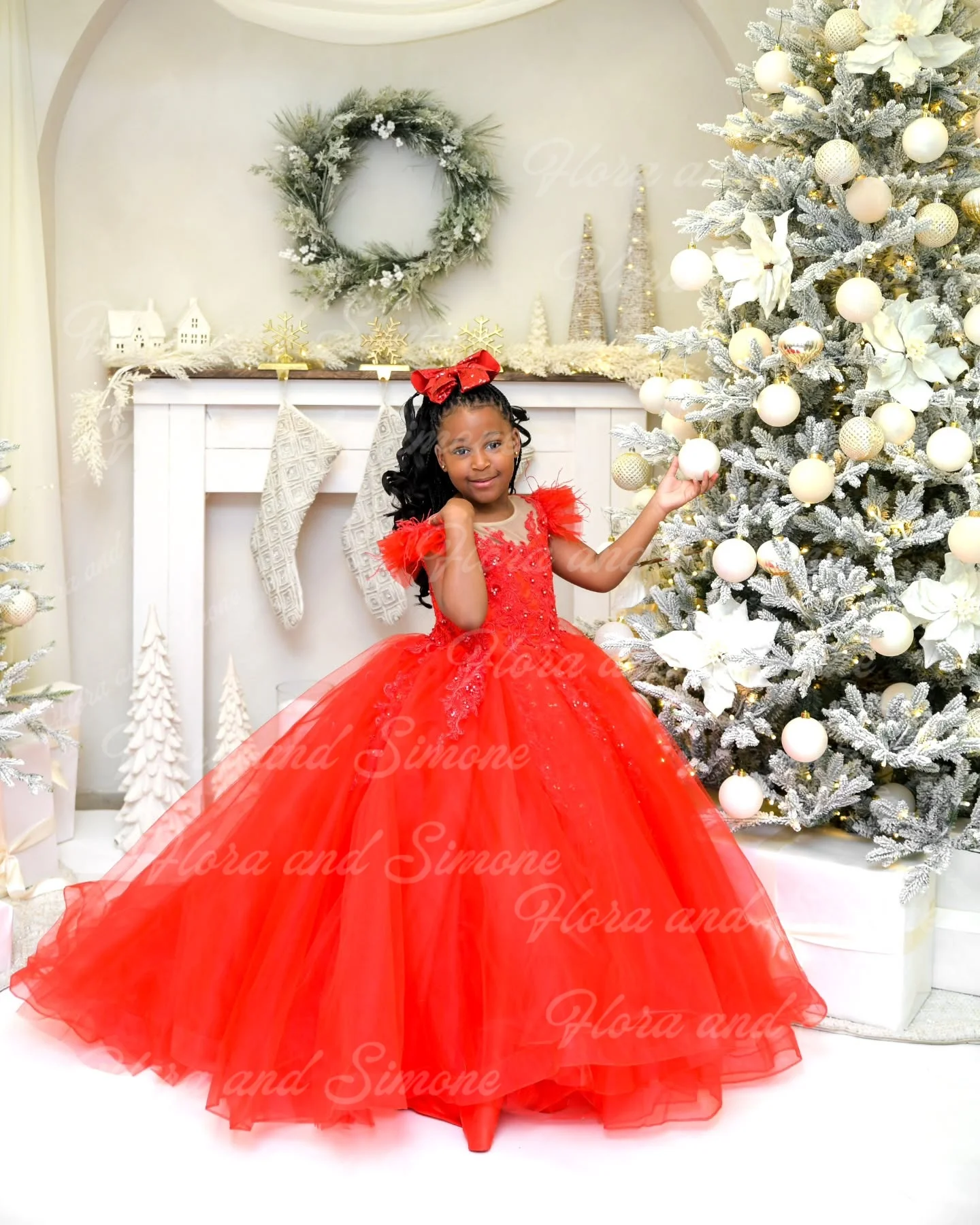 فستان فتاة الزهور الحمراء الفاخرة المخصصة لفساتين الحفلات لحفلات الزفاف وحفلات أعياد الميلاد وحفلات السهرة وحفلات الكريسماس