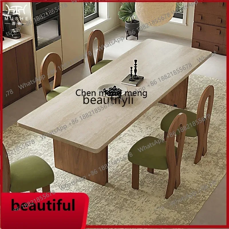 

X French retro travertine rock slab dining table designer household large dining table