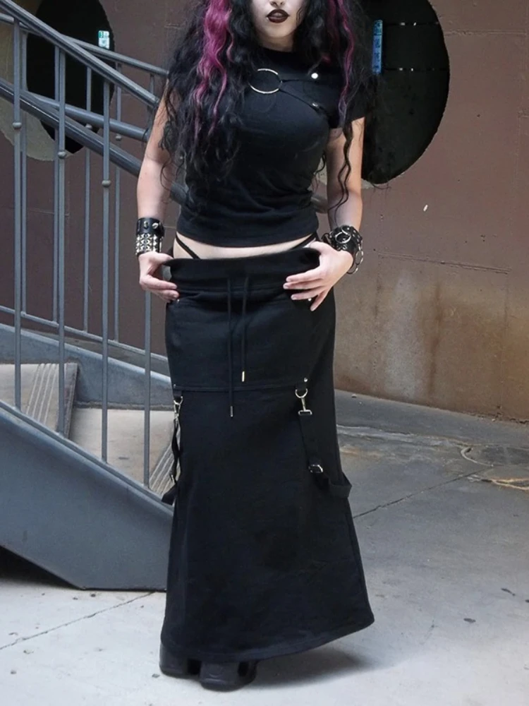 AltGoth Harajuku Cyber Punk Skirt Women Y2k Dark Goth Streetwear Vintage High Waist Sexy Fishtail Skirt Aesthetic Clubwear Skirt