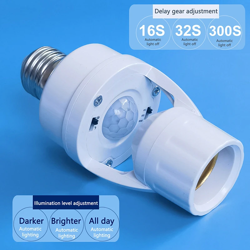 

【Peace】360 Degrees Human Induction Motion Sensor Lamp Socket Base AC85-265V Delay Time Switch E27 Base Holder Socket Adapter