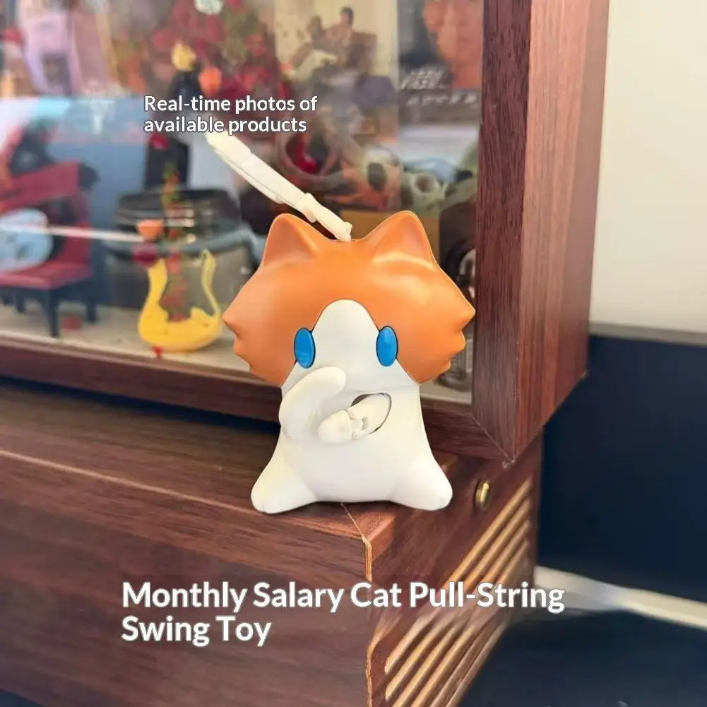 Cute Monthly Salary Cat Pull String Keychain Hand-Waving Pull-String Cat Bag Pendant Funny Fidget Toy Keyring Novelty Gift