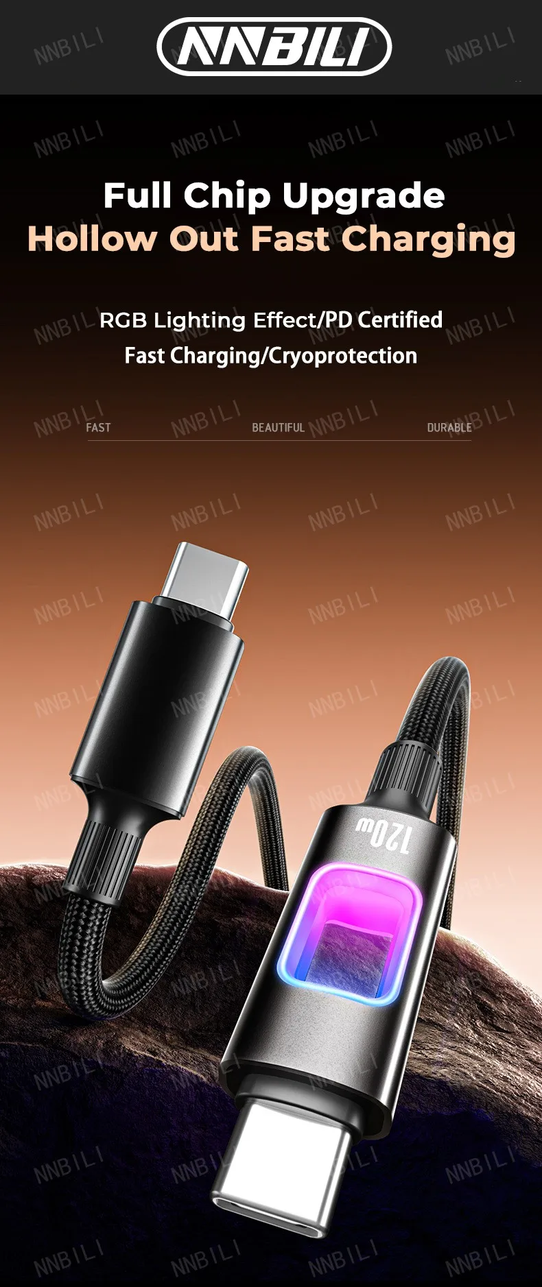 NNBILI Dual Type C 120W USB A to Type C Fast Charging Data Cord Type-C Quick Charging for Huawei MacBook iPad iPhone 18 17 Honor