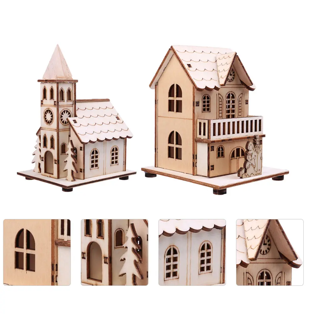 

2pcs Luminous Cottage Decor Christmas Desktop Ornament Tabletop Decoration For Home Party Gift Xmas Cottage Decoration Luminous