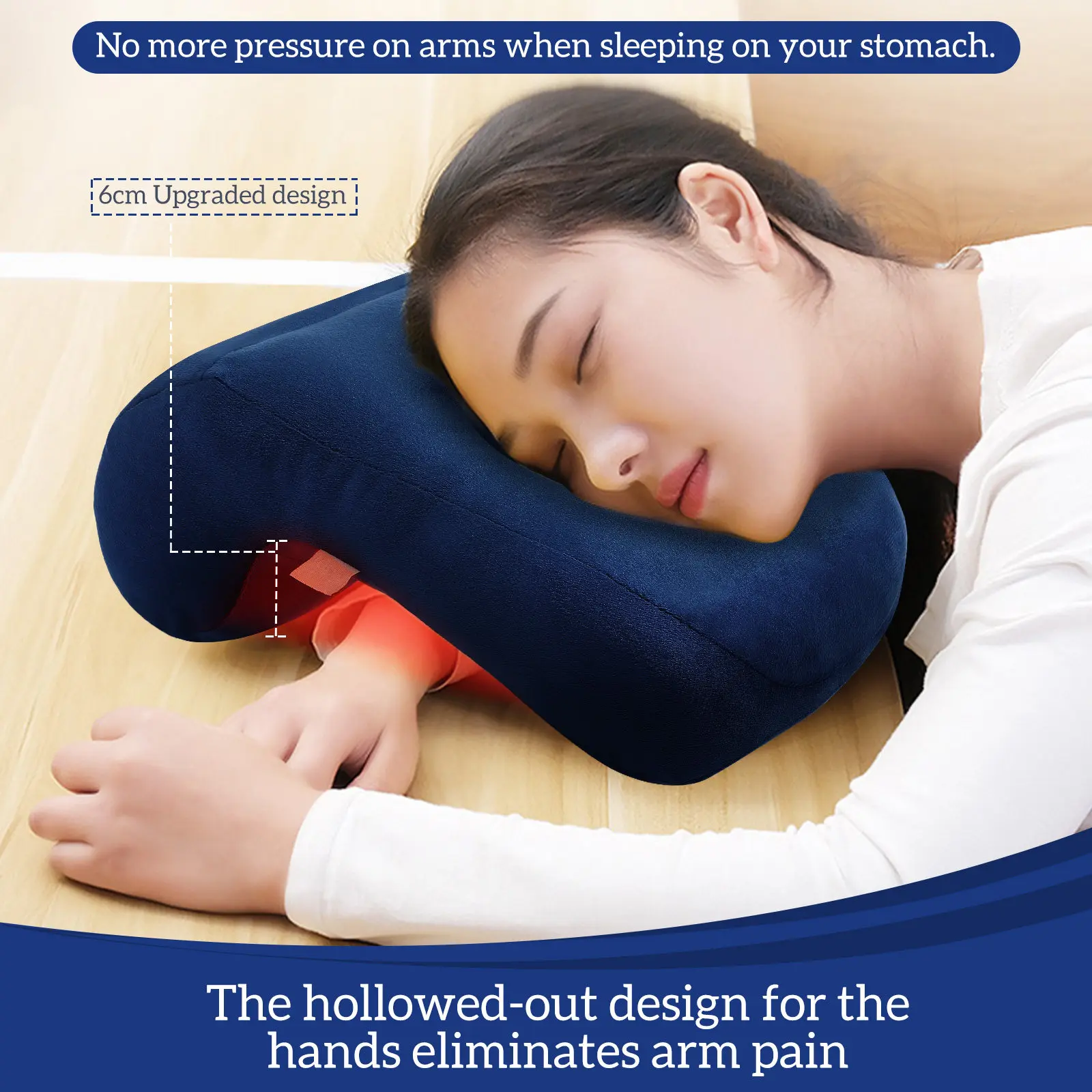 Face Down Office Pillow Cozy Desk Nap Pillow with Arm Hole for Travel School Massage Rest Pillows for After Eye Surgery