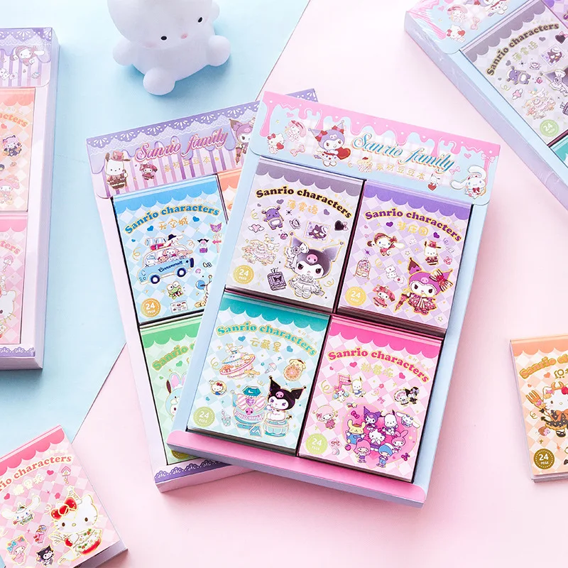 24Sheets Sanrio Stickers Book Hello Kitty Cinnamoroll Kuromi Kids Mini Sticker Decorative Hand Account Laptop Stationery Decals