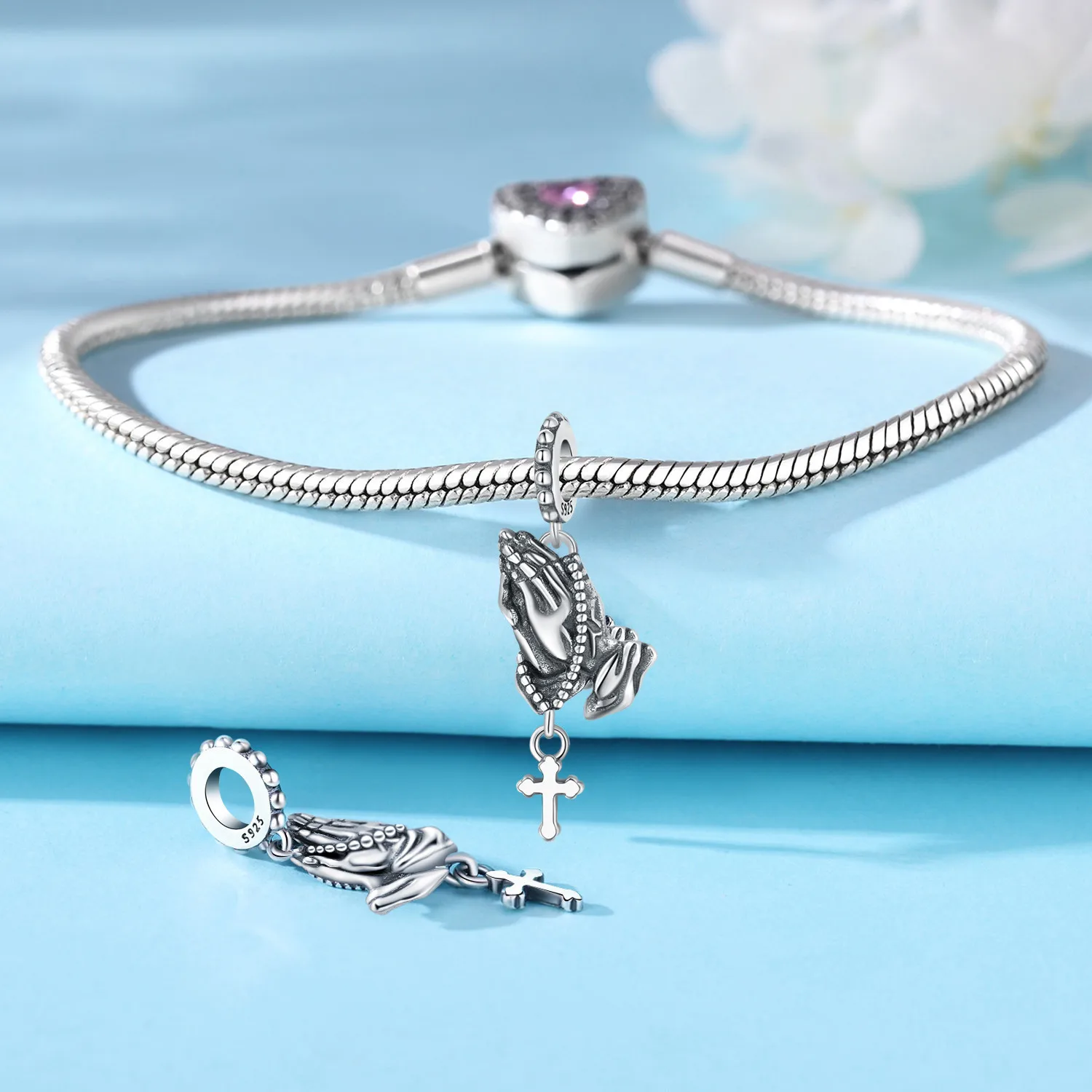 Original 2026 New 925 Sterling Silver Church Angel Cross Praying Hands Pendant for Women Fine Jewelry Lucky Birthday Party Gifts