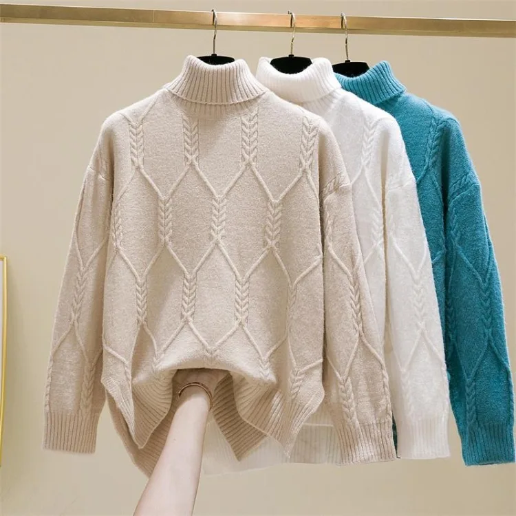 

Sweater Women 2022 New Loose Fashion Lady Style Autumn and Winter Pullover Sweater Knitted Outer Wear High Neck Bottoming Top