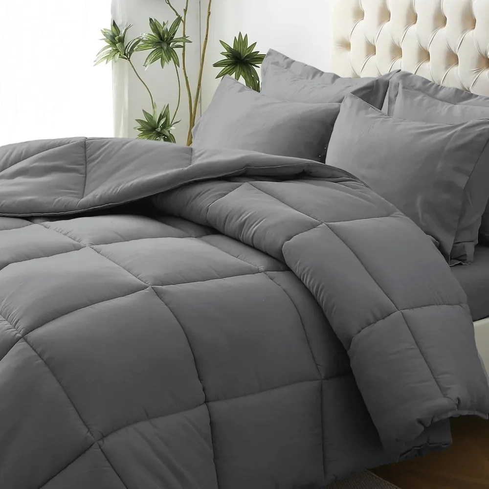 Comforter Set, 7-Piece Bed in a Bag Queen, Ultra-Soft Comforters Queen Size, Goose Down Alternative,  Sheets & Pillowcases