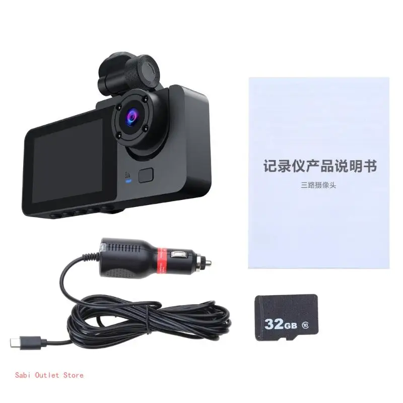 1080P DashCam Car DVR Parking Monitors Rear View Mirror Camera 3-Lens DashCam