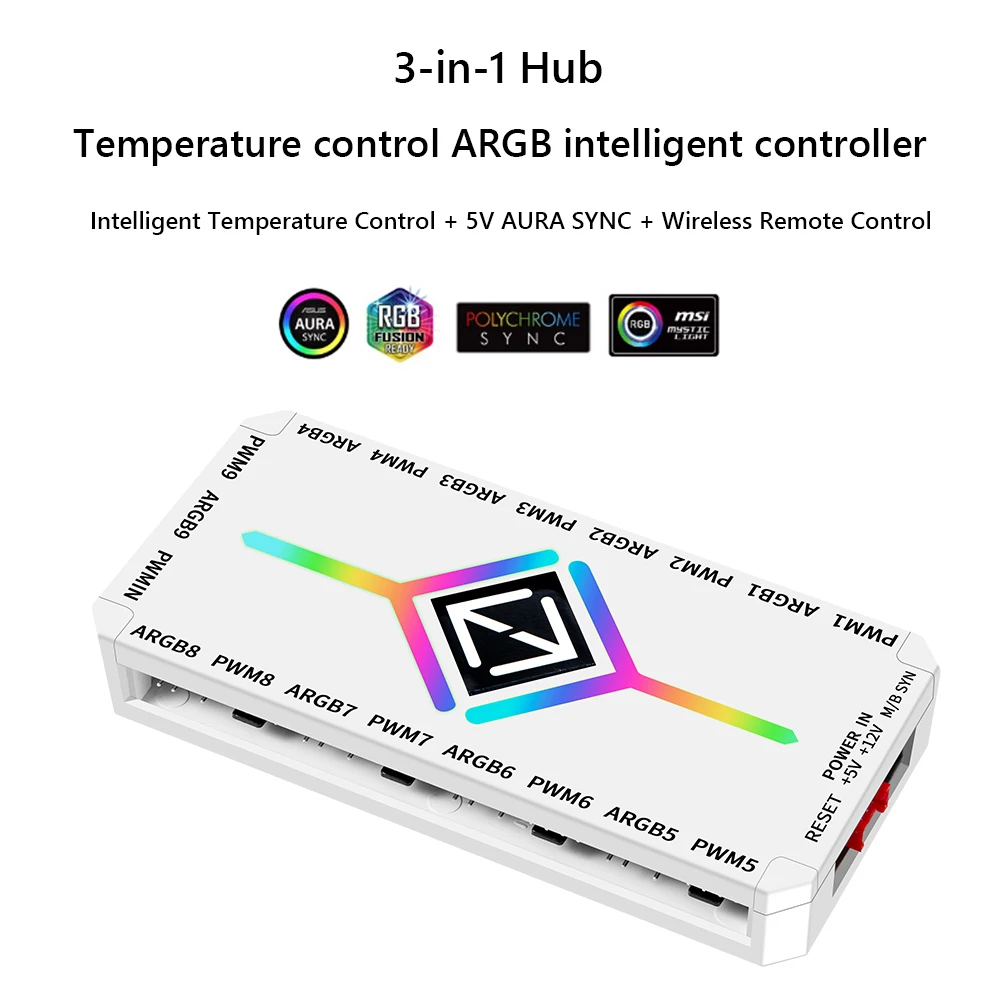 ฮับจ่ายไฟ PWM แบบแม่เหล็ก 1 ถึง 9 ช่อง 3 in 1 4 พิน สำหรับพัดลมแบบแม่เหล็ก PWM และ ARGB สำหรับเคสคอมพิวเตอร์