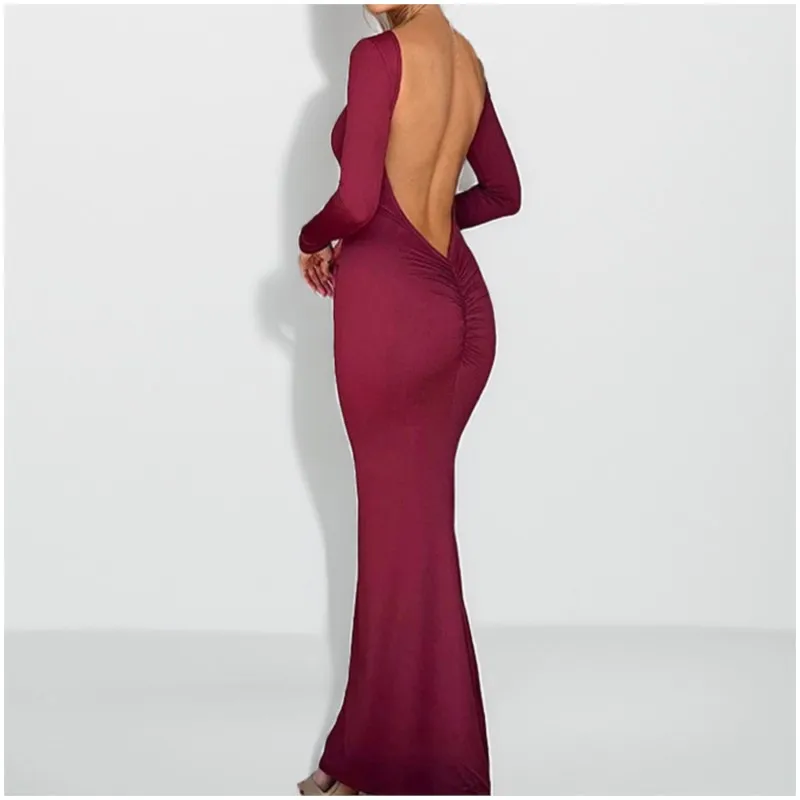 Elegant Temperament Dress For Women, Sexy Waist Baring Backpack, Tight Fitting Long Sleeved Dress For Buttocks Women's Vest 2024