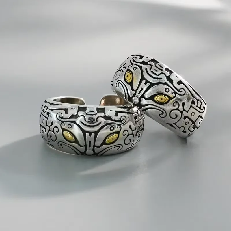 Retro mythical beast ring for men bold Taotie open ring personalized trendy accessory perfect for daily wear or as a gift