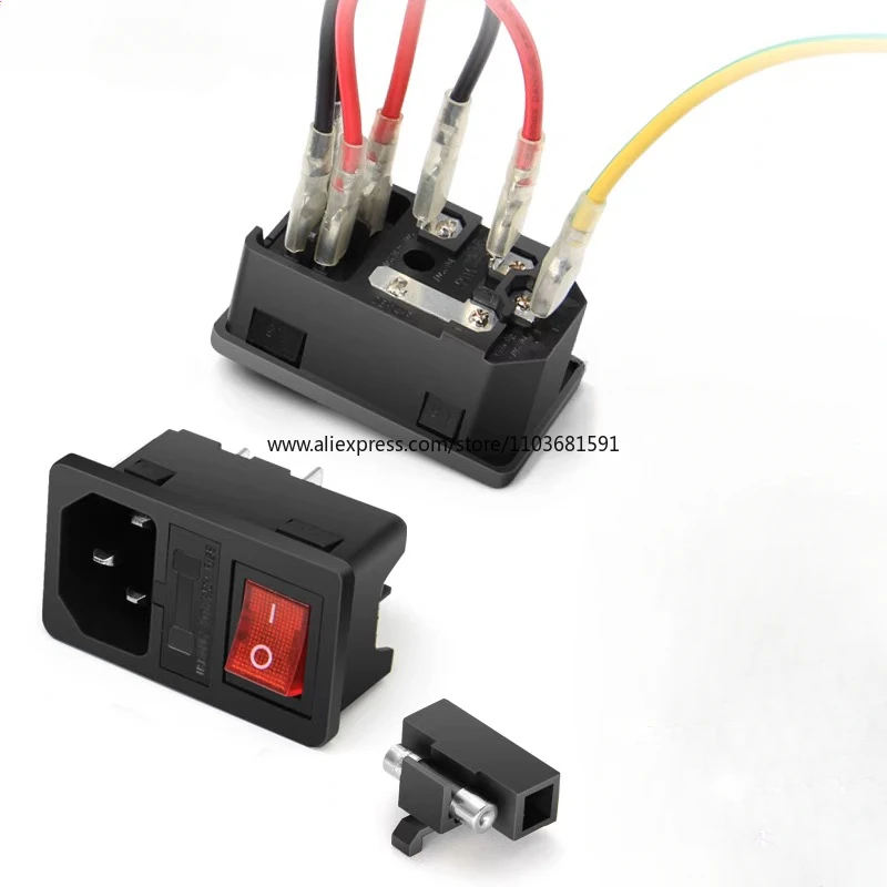 with 10A fuse ! Red Rocker Switch Fused IEC 320 C14 Inlet Power Socket Fuse Switch Connector Plug Connector