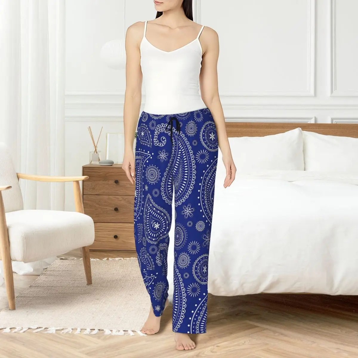 Custom Printed Paisley Pajama Pants Womens Floral Pattern Sleep Sleepwear Bottoms with Pockets