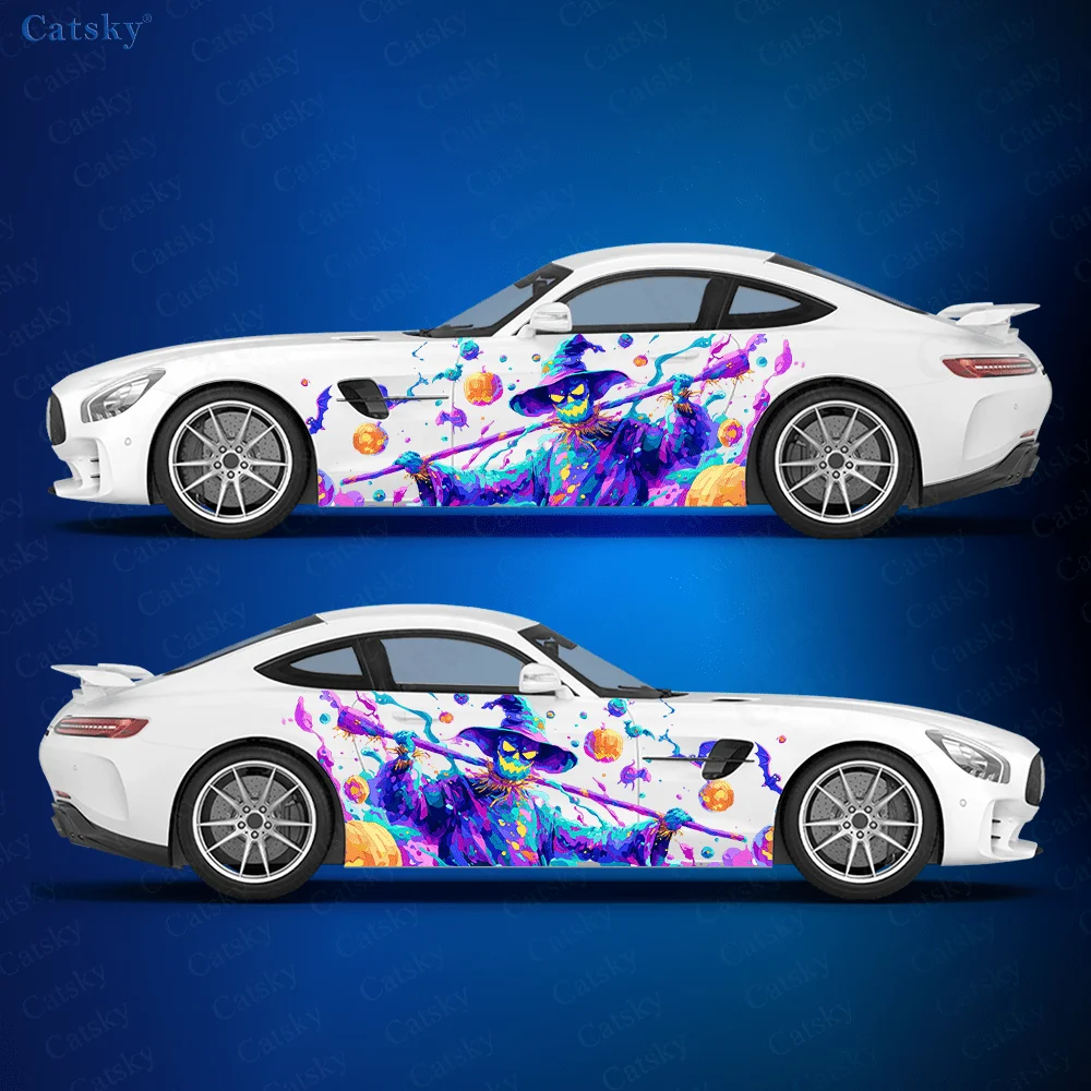 

Neon Pumpkin Wizard Splash Car Vinyl Wraps Decal Self-adhesive PVC Sticker Suitable for Trucks SUV Decor Auto Accessories Gift