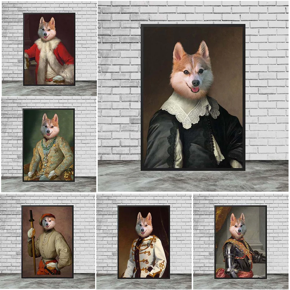 Renaissance General Vintage Knight Dog Wall Pictures For Living Room Nordic Poster Wall Art Canvas Painting Home Decor Unframed