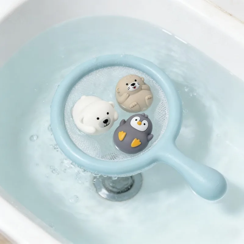 Juguete de juego de agua para baño para niños, bonito juego de pesca con red de animales, no se hunde, juguete de compañero de baño para bebé, interacción entre padres e hijos