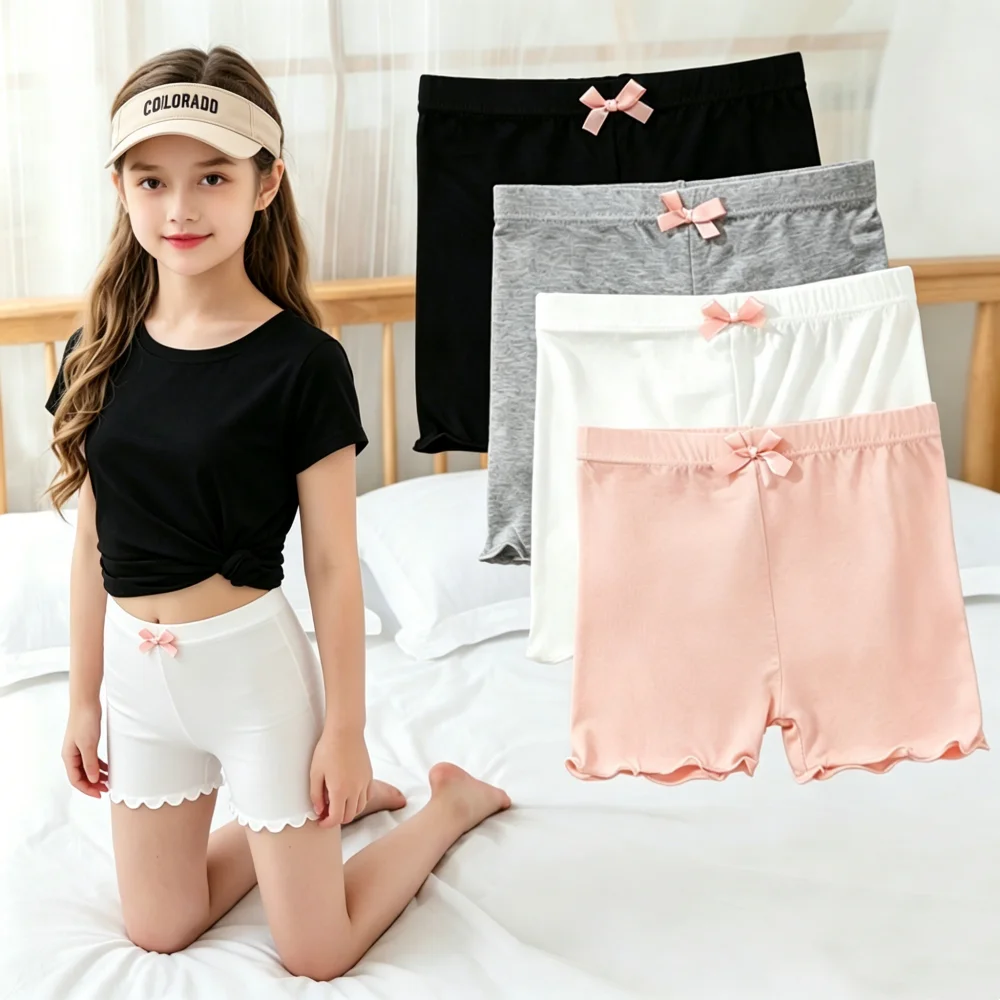 4pcs/Pack Girls Shorts Safety Pants Briefs Short Kids Pants Underwear Children Summer Cute Bow Short Underpants for Young 2-13Y