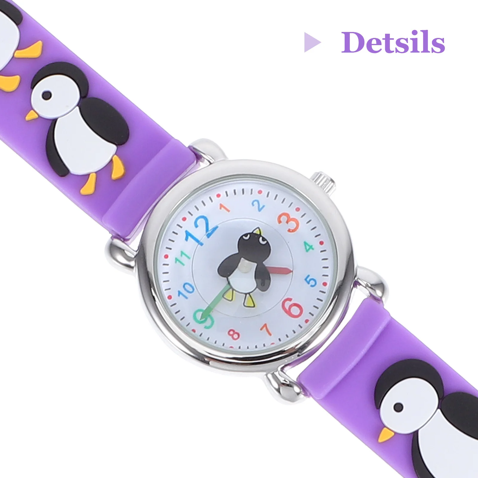 'S Penguin Watch Cute Cartoon Digital Waterproof Purple Dial Wristwatch For School Students