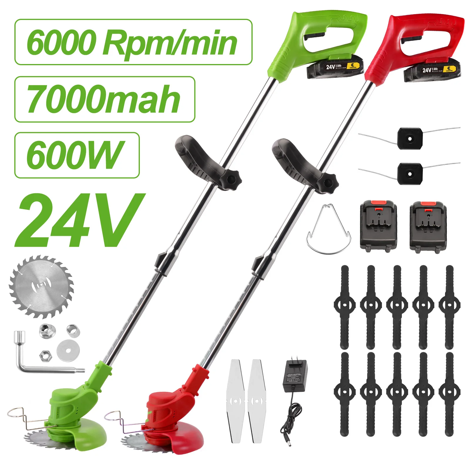 Conentool Garden Strimmer Lawn Mower Length Telescopic Electric Brush Cutter Cordless Handheld Trimmer with 2 Batteries