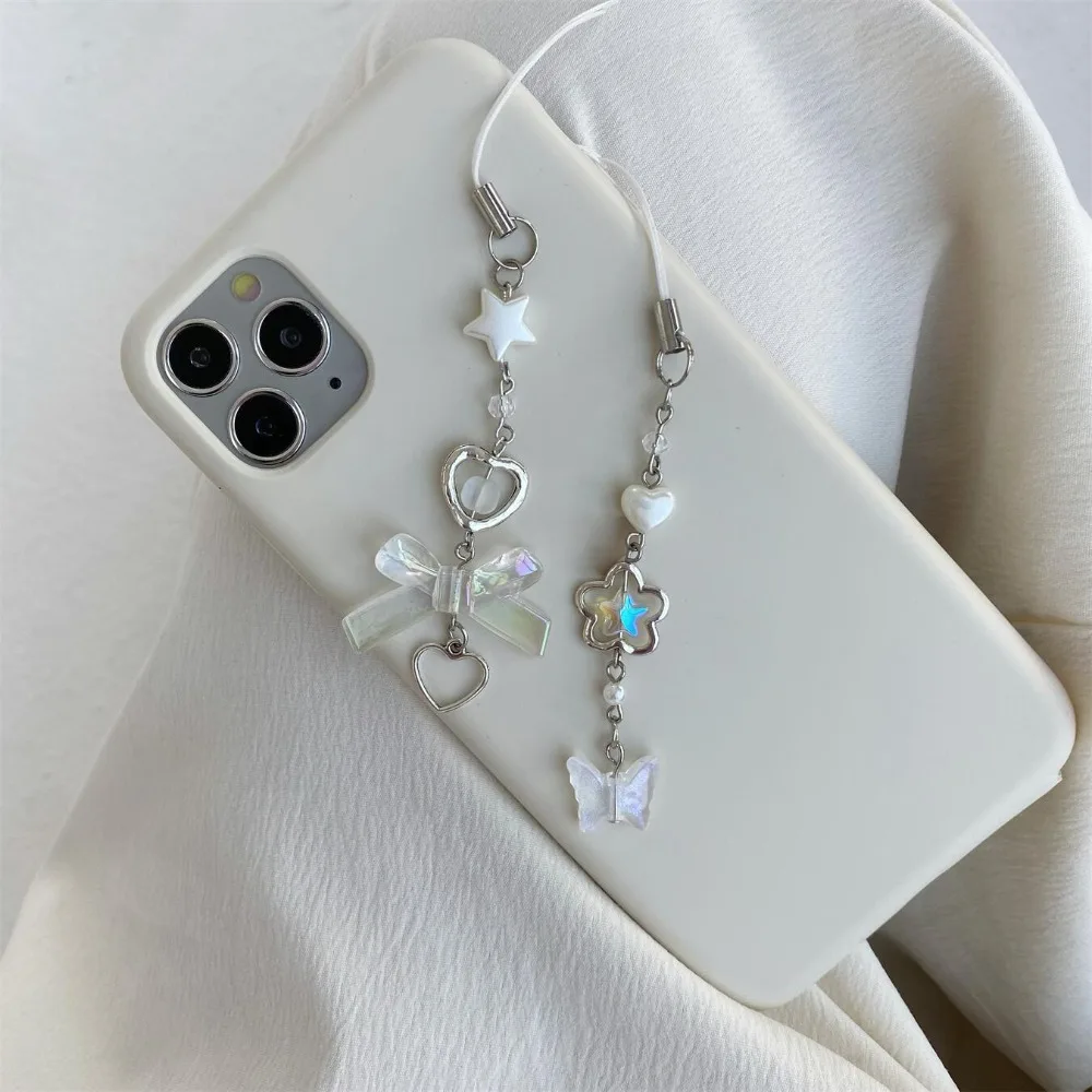 

Новая цепочка для телефона из сплава с цветком и бисером, акриловая бисерная сверкающая цепочка для телефона, очаровательный брелок с бантом