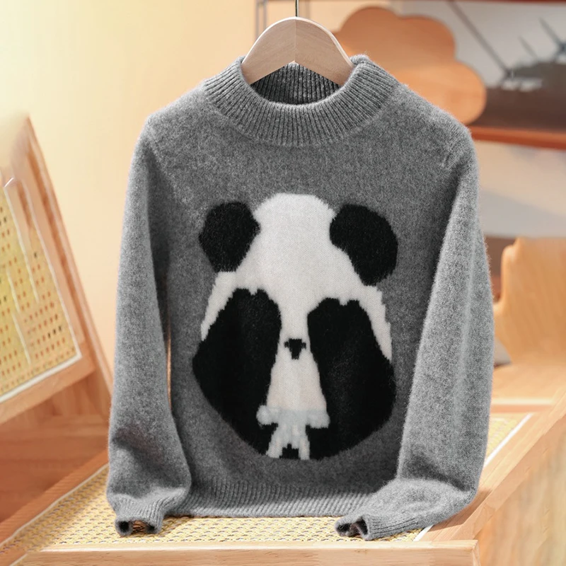 

100% wool Boys Sweater Childrens Warm Quality Wool Sweater Kids Giant Panda Pattern Cashmere Girls Pullover Wool Clothes Boy Top