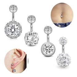 3~4 Pcs Belly Button Rings 6MM Stainless Steel 14G CZ Navel Rings Barbells Studs Women Girls Body Piercing Jewelry