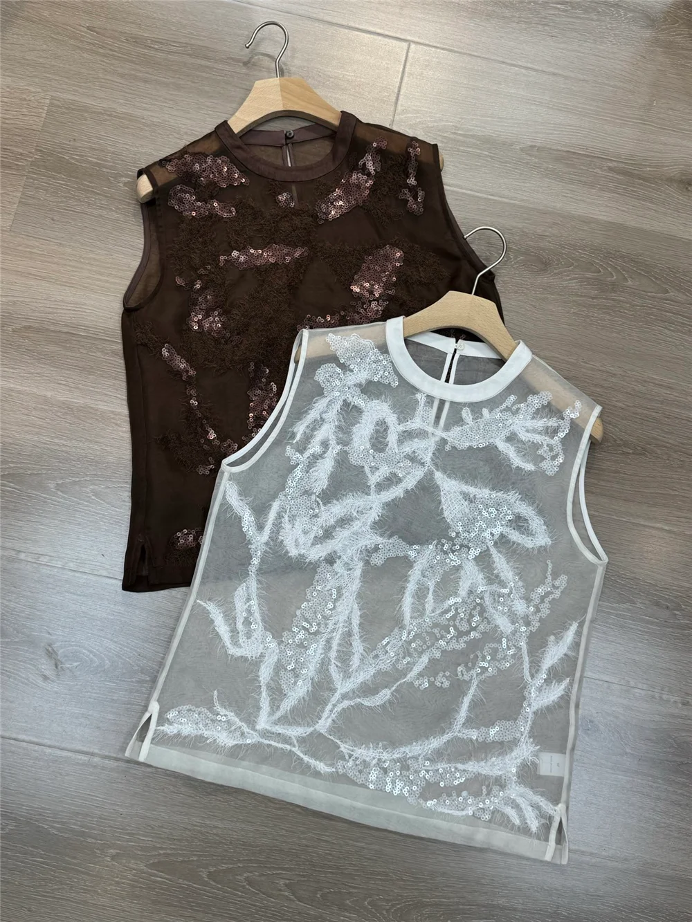 

Шелковый топ с вышивкой пайетками для женщин, без рукавов, с круглым вырезом, в стиле пуловер