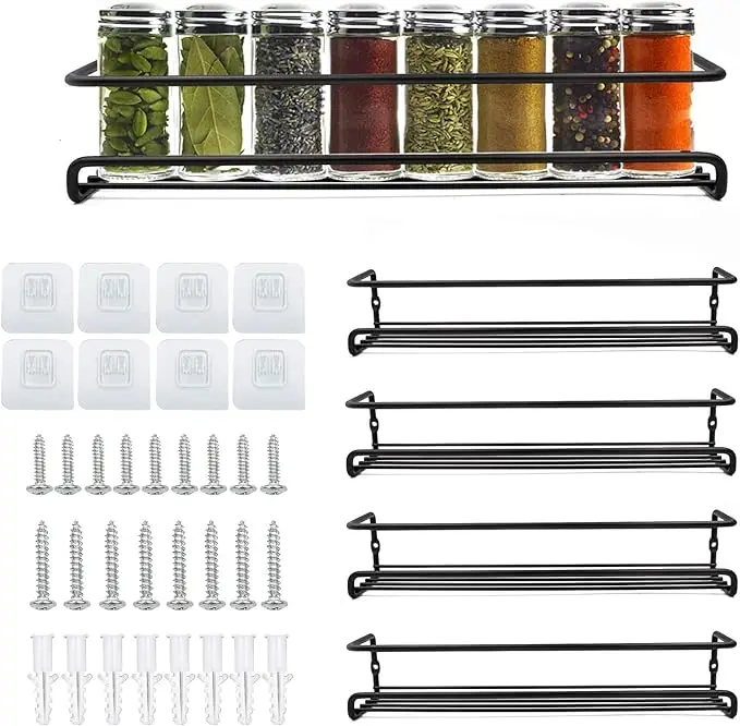 Non Perforated Metal Kitchen Storage Rack Minimalist Wall Mounted Storage Household Seasoning Rack Spice Storage Drainage Rack